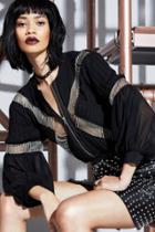 Boohoo Premium Alexis Chain Front Pleated Sleeve Bomber Black