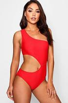 Boohoo California One Shoulder Cut Out Swimsuit