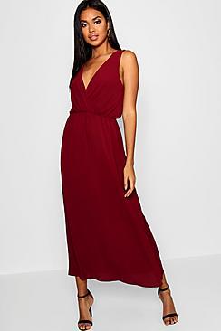 Boohoo Woven Wrap Front Maxi Dress