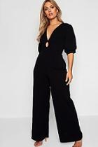 Boohoo Plus Puff Sleeve Plunge Jumpsuit