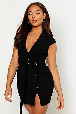 Boohoo Button Detail Belted Wrap Blazer Dress