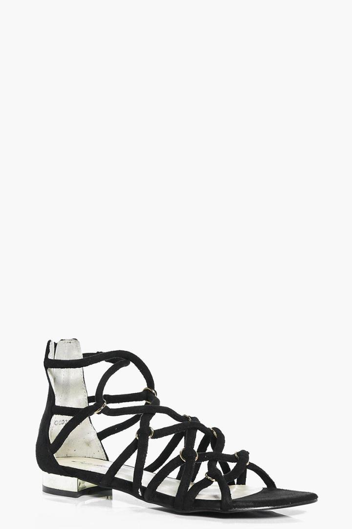 Boohoo Harriet Caged Gladiator Flat Sandal Black