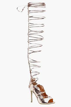 Boohoo Imogen Lace Up Thigh High Gladiator Heels