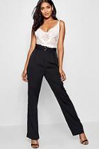 Boohoo Luna Woven Belt Tie Waist Satin Trouser