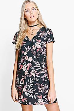 Boohoo Philly V Neck Floral Shift Dress
