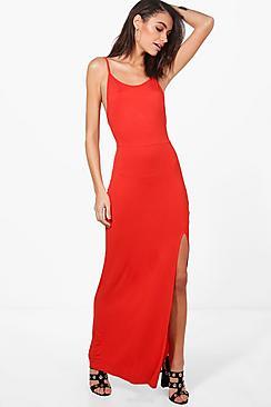 Boohoo Skye Strappy Front Split Maxi Dress
