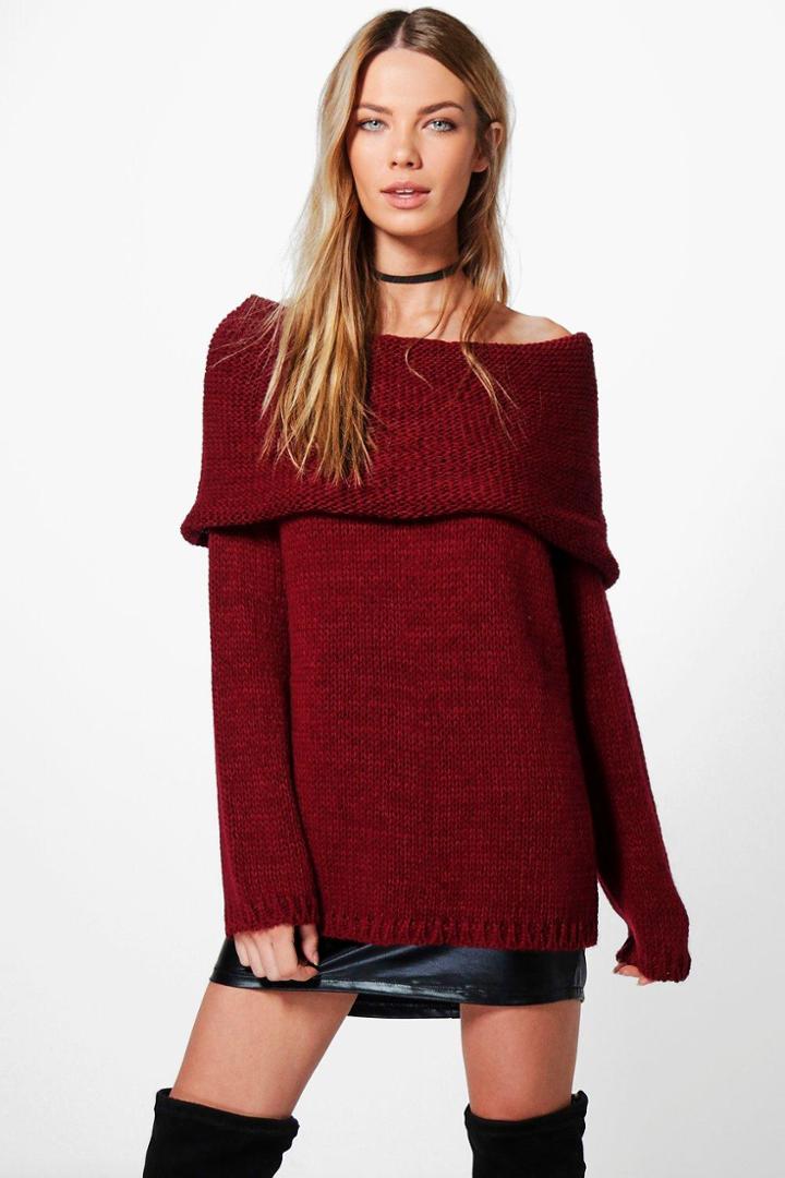 Boohoo Bethany Bardot Jumper Wine