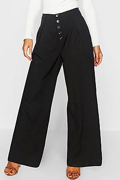 Boohoo Mock Horn Button Wide Leg Trouser