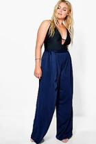 Boohoo Plus Emma Tie Waist Wide Leg Trouser