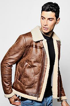 Boohoo Borg Lined Zip Through Flight Jacket