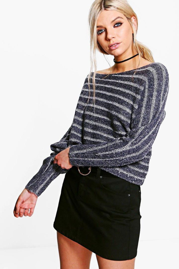 Boohoo Diana Striped Asymmetric Jumper Marine
