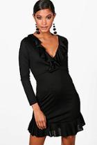 Boohoo Amilie Ruffle Front Long Sleeve Bodycon Dress