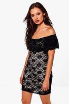 Boohoo Shahad Bardot Frill Contrast Lace Mini Dress