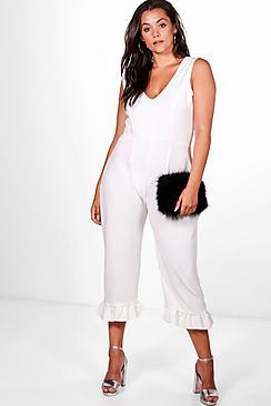 Boohoo Plus Natalie Frill Hem Culotte Jumpsuit