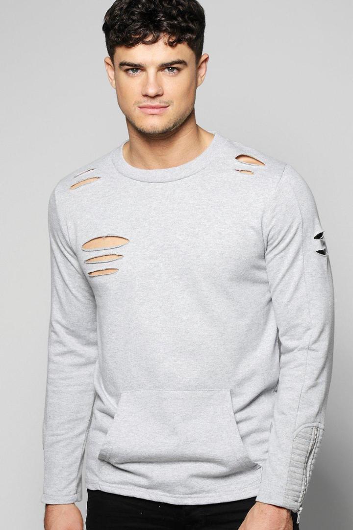 Boohoo Distressed Biker Sweatshirt Grey