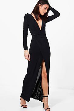 Boohoo Erin Slinky Wrap Detail Maxi Dress