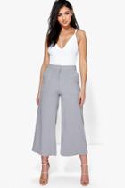 Boohoo Amira Pocket Front Wide Leg Cropped Woven Trousers Grey