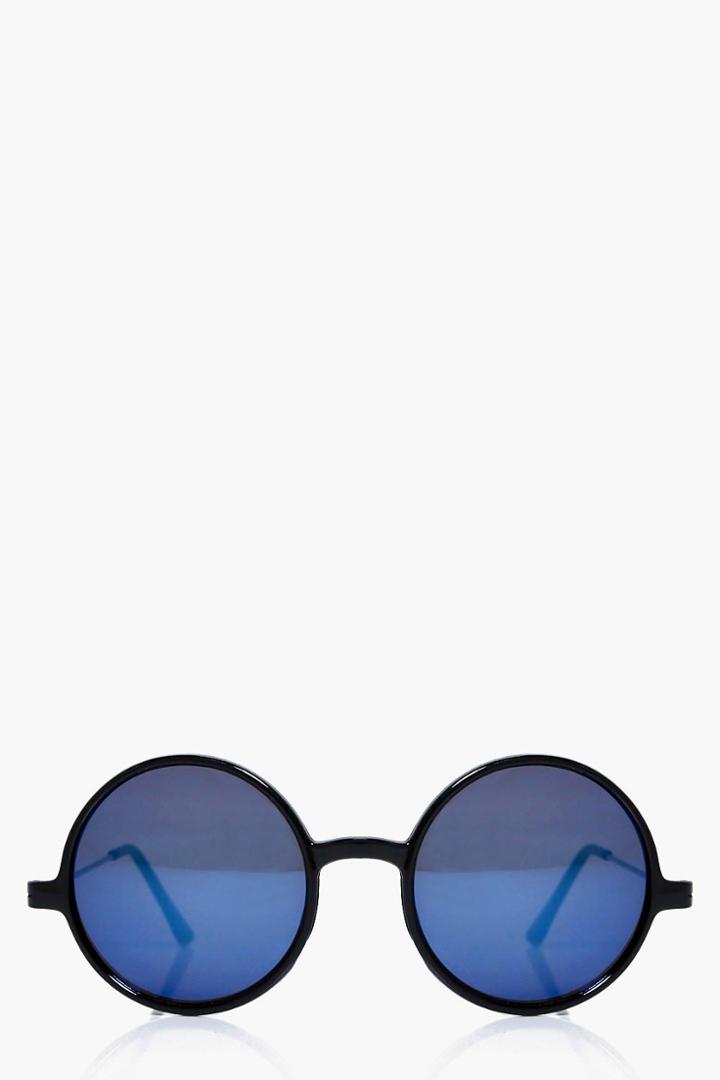 Boohoo Sophie Blue Lens Round Sunglasses Black