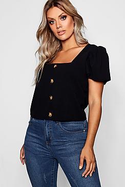 Boohoo Plus Horn Button Detail Ruffle Top