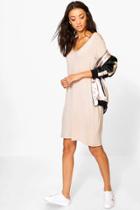 Boohoo Tall Leanne Turn Cuff Oversized T-shirt Dress Stone