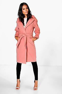 Boohoo Emma Belted Wool Look Robe Duster