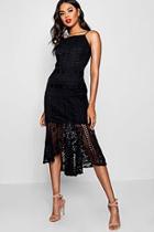 Boohoo Jess Lace Ruffle Hem Detail Midi Dress