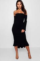 Boohoo Camila Off The Shoulder Flared Sleeve Midi Dress