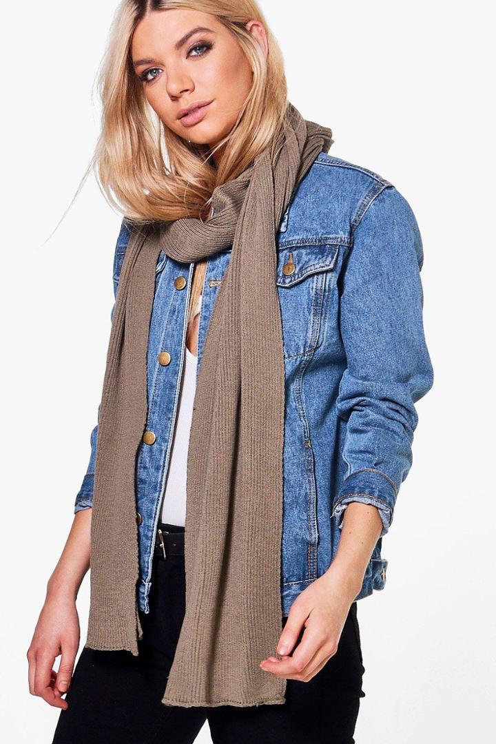 Boohoo Esme Supersoft Extra Long Knit Scarf Khaki