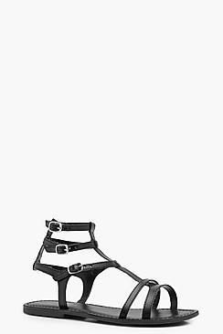 Boohoo Lydia Leather Gladiator Flat Sandal