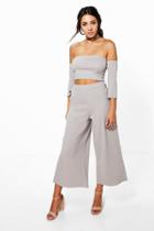 Boohoo Becky Off The Shoulder And Culotte Co-ord Grey