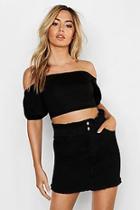 Boohoo Petite Linen Look Bardot Volume Sleeve Top