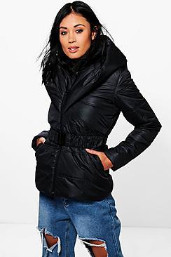 Boohoo Mia Hooded Quilted Coat