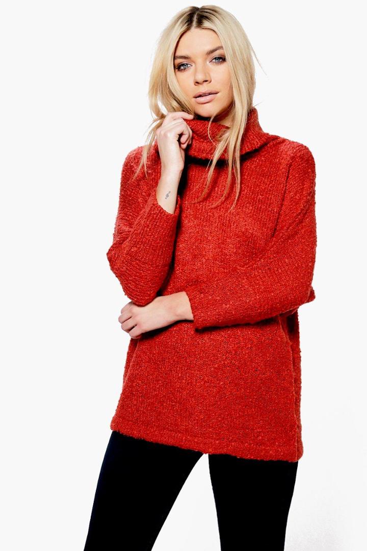 Boohoo Elise Boucle Roll Neck Jumper Rust
