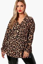 Boohoo Plus Heidi Leopard Wrap Front Shirt