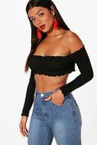 Boohoo Abby Off The Shoulder Lettuce Hem Crop