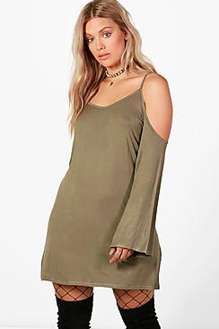 Boohoo Plus Tina Open Shoulder Shift Dress