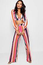 Boohoo Lily Stripe Top And Wide Leg Trouser Co-ord