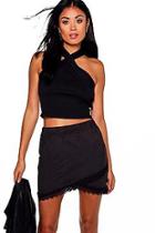 Boohoo Willow Lace Trim Wrap Suedette Mini Skirt