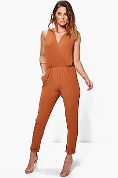 Boohoo Hannah Plunge Wrap Over Jumpsuit