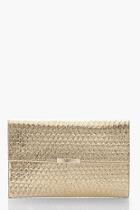 Boohoo Metallic Faux Snake Envelope Clutch With Bar