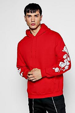 Boohoo Rose Flock Print Over The Head Hoodie