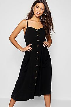 Boohoo Button Front Pocket Detail Midaxi Dress