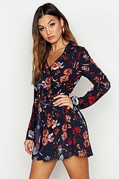 Boohoo Floral Wrap Front Mini Dress