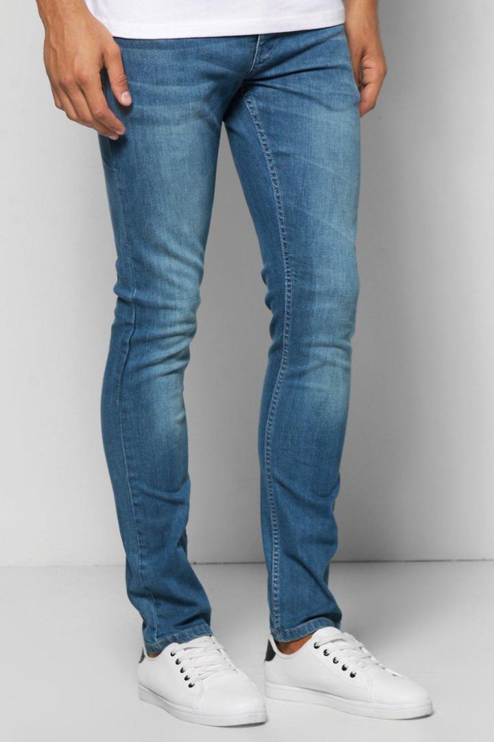 Boohoo Slim Fit Sandblasted Blue Jeans Blue