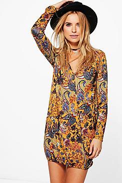 Boohoo Dillon Paisley Wrap Shirt Dress