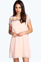 Boohoo Lila Sequin Panel Chiffon Swing Dress Nude