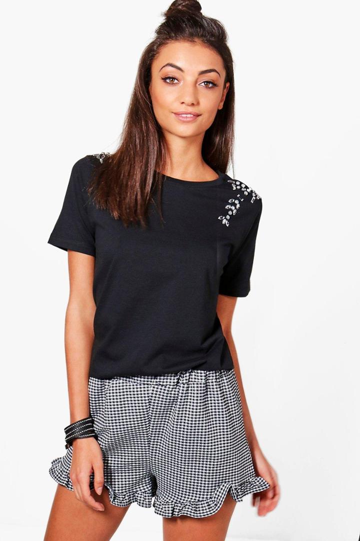 Boohoo Tall Leah Embellished T-shirt Black