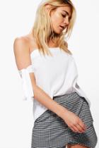 Boohoo Willow Woven Tie Sleeve Top White