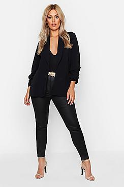 Boohoo Plus Lapel Detail Ruched Sleeve Blazer