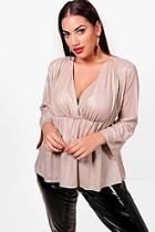 Boohoo Plus Hailey Metallic Shimmer Plunge Neck Top